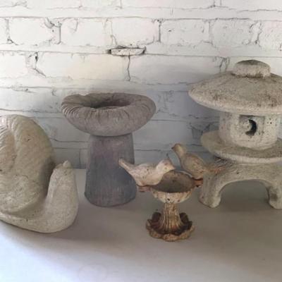 Stone Pagoda With Concrete Yard Decor Snail And Case Iron Birds