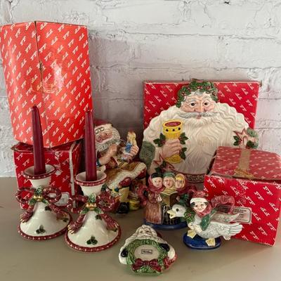 More 1980s-90s Fitz & Floyd Ceramic Christmas Decor (6 Pieces) W/ Santa Cookie Jar, Carolers, Etc