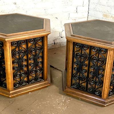 Pair of Slate Top Hexagonal End Tables