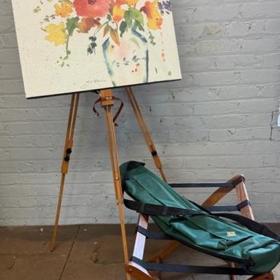 Adjustable Wooden Easel By Daler-Rowney W/ Case, Floral Print & Luggage Rack