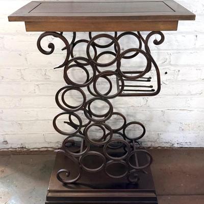 Rustic Wood & Wrought Iron Standing Wine Rack