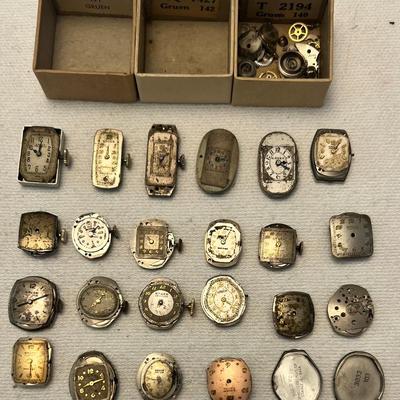 Large Group Of Antique Gruen Ladies Watch Movements & Parts
