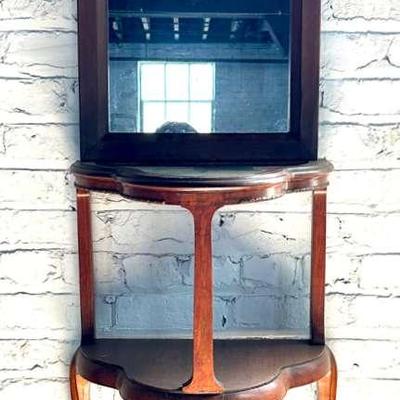 Vintage Wood-Framed Louis XV Style Hall Table with Wall Mirror