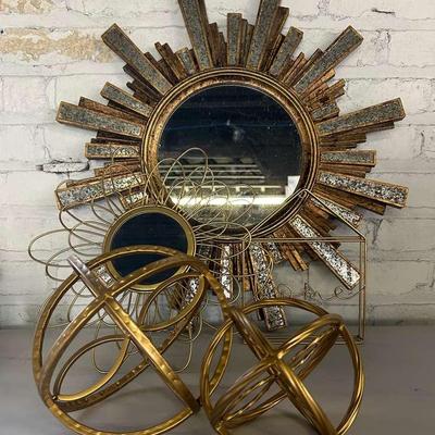 Gold Decor with Wall Mirror, Metal "Home" Sign, Orbs and More