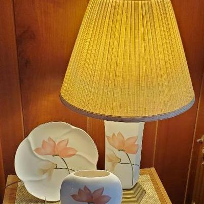 Handpainted Lamp, Vase and Plate
