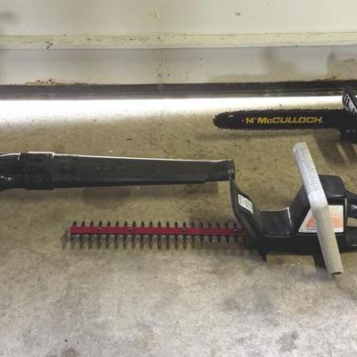 Electric Toro Leaf Blower, Servistar Hedge Trimmer and McCulloch Chain Saw