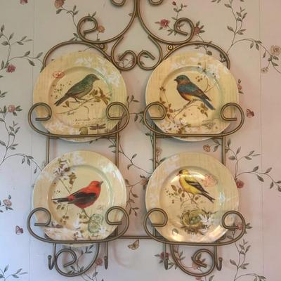 Elegant Plate Holder with (4) Bird Plates