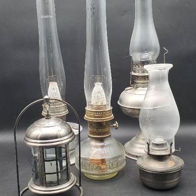 (4) Oil Lamps And (1) Candle Lantern 