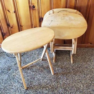 Set of Oval Wooden Tray Tables 