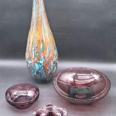(4) Unique Colored Glass Pieces