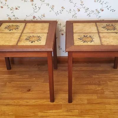 (2) Danish Tile Top Side Tables 