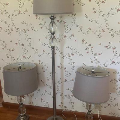 (3) Matching Glass and Chrome Lamps