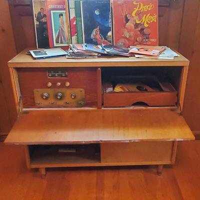 Mystery Lot of Records and Vintage Radio Cabinet 