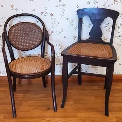 (2) Antique Caned Chairs 