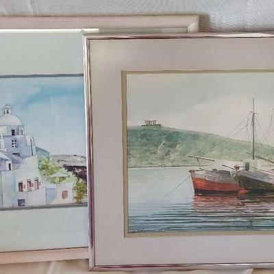 SERENE GREEK WATERCOLOR PAINTINGS SIGNED BY THE ARTISTS 