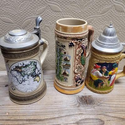 Steins - 4 Pieces - 2 Have Lids - Vintage