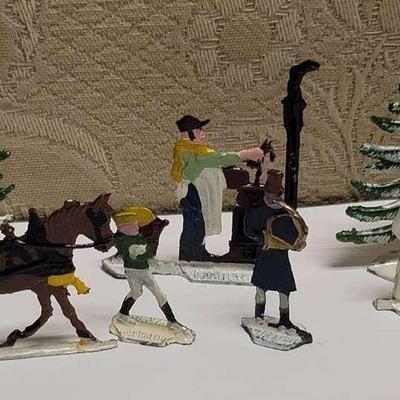 German Antique Christmas Town Decor Silhouette Cast Metal Flat 