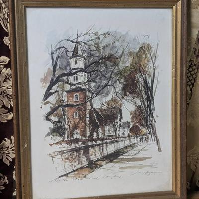John Haymson "Bruton Parish Church" Watercolor Lithograph 