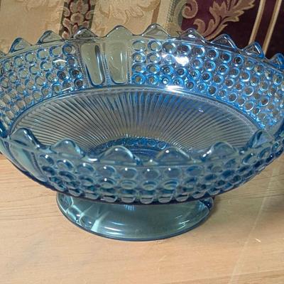 Blue Hobnail Depression Glass Bowl