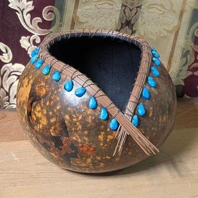 Signed B. Acker Handmade Gourde Basket 
