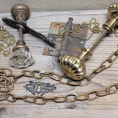 Household Hardware Door Knobs Plates Chains Hinge - Mostly Antique 
