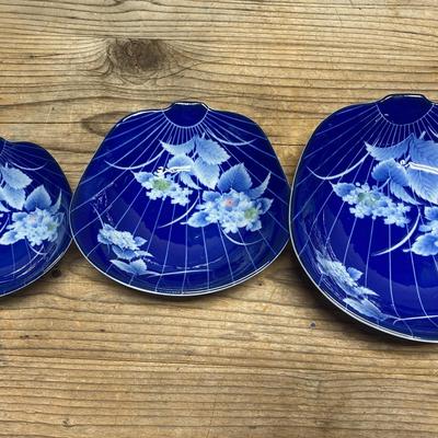 Fukagawa Japanese Plates with Blue Floral Design - 3pc