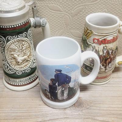 Steins Rockwell Budweiser Avon - 3 Pieces