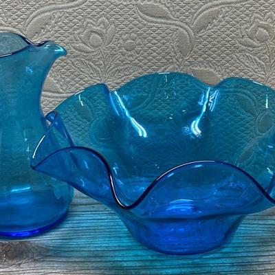 Blue Serving Bowl & Pitcher Handbowl Blenko?