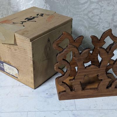 Wooden Tea Box and a Carved Wooden Napkin Holder 
