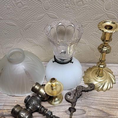 Parts Repair Upcycle Lot - Lamp Shades Parts Candlesticks 
