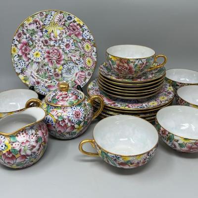Antique Hand painted Hong Kong "Mille Fleur" Porcelain Tea Set