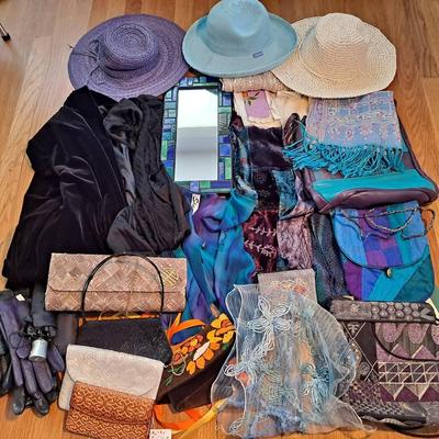 My Fair Lady:  Wall Mirror, Scarves, Hats, Gloves, and Purses