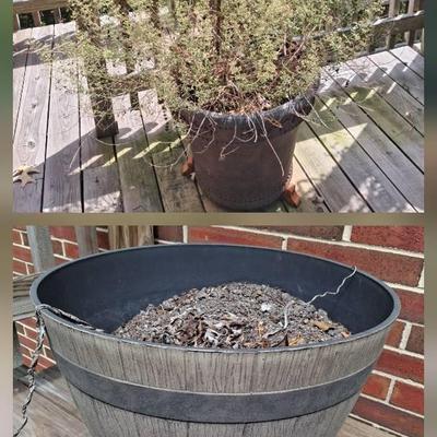 Two Large Plastic Planters, One With Lattice 