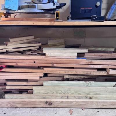 Wood Topped Steel Work Table And Scrap Lumber 