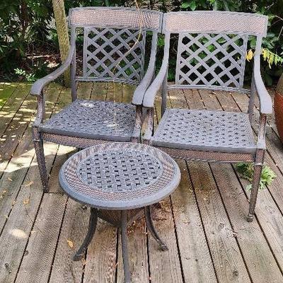 Metal Patio Cocktail Table And Two Chairs - Garden Treasure Classics