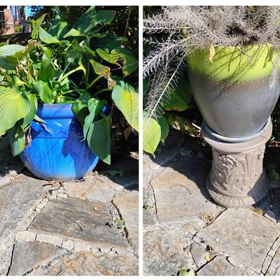 Wide And Narrow Ceramic Planters With Column 