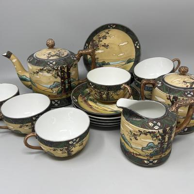 Antique Nippon Satsuma "Woodland" Tea Set for 6