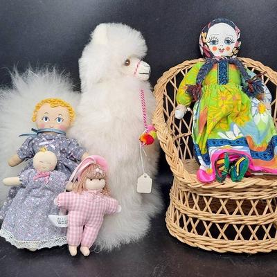 Handcrafted Llama (11") ,and Doll Assortment.