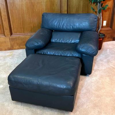 BF116 Large Blue Sofa Chair & Matching Ottoman 
