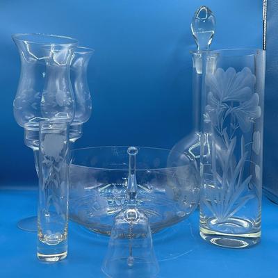 BF126 Etched Glass Vases And Decanter 