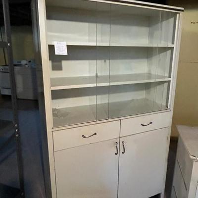 Sale Photo Thumbnail #13: Antique metal cabinet w sliding glass doors