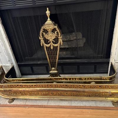 Sale Photo Thumbnail #21: 37" brass fireplace fender $79
46 brass fireplace fender $129
brass fan $70