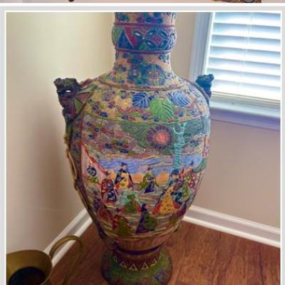 Sale Photo Thumbnail #29: Antique Japanese Mariage Satsuma floor vase $485 as is