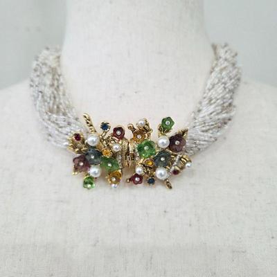 Lot #25 - Vintage Multi-Color Floral Bead Statement Necklace Once Belonging to Myriam Heyne, Wife of Painter Eric Sloane