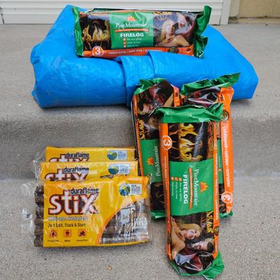 Lot #220 - Duraflame Stix and Pine Mountain Firelogs Bundle, Plus A Tarp