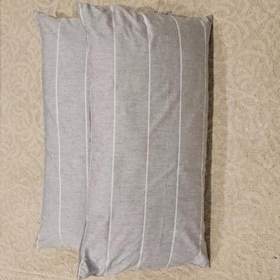 Lot #174 - Two King Size Pillows with Light Gray Striped Covers. 
