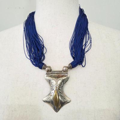 Lot #23 - Vintage Tuareg Berber Saharan Silver Plated and Blue Beaded Amulet Necklace