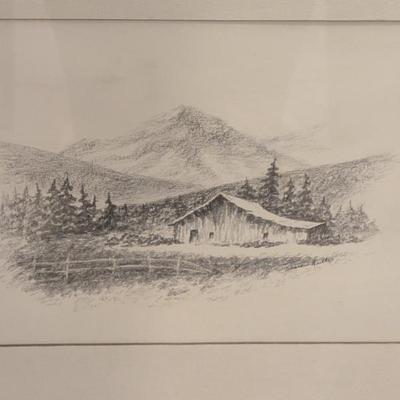 Lot #119 - Original Pencil on Paper of Mountain Cabin, Unsigned, Framed