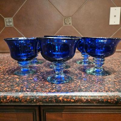 Lot #107 - Vintage Cobalt Blue Glass Dessert Cups - Set of 6 - Val St. Lambert