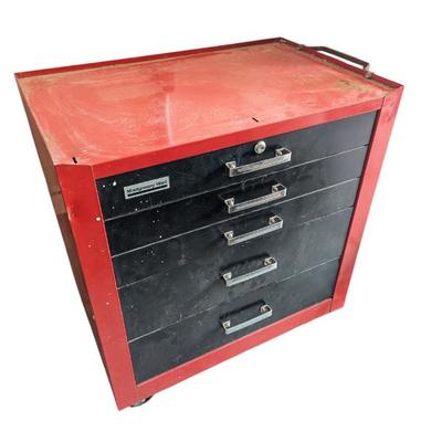 Lot #221 - Vintage Montgomery Ward Red and Black Tool Chest with Drawers